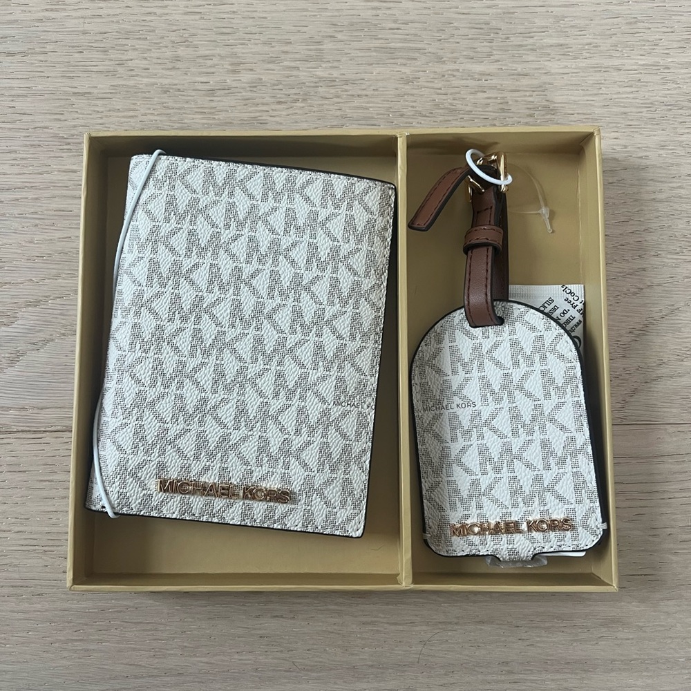 Michael Kors Cream and Brown Travel Set